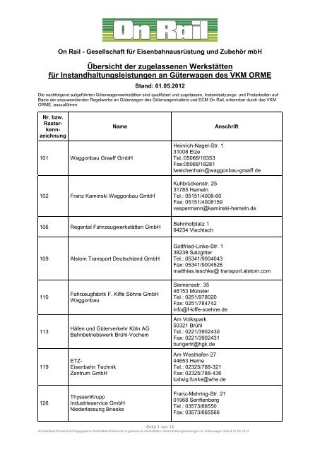 Werkstattliste Instandhaltung (PDF) - Rail