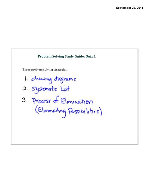 Problem Solving Study Guide: Quiz 1