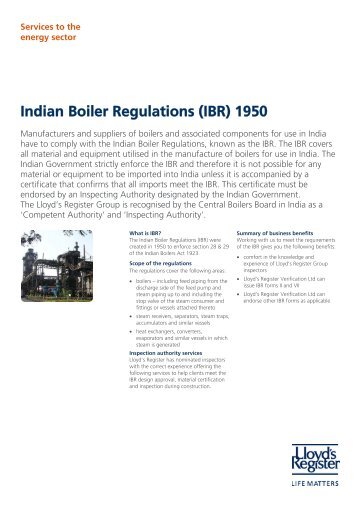 Indian Boiler Regulations (IBR) 1950 - Lloyd's Register