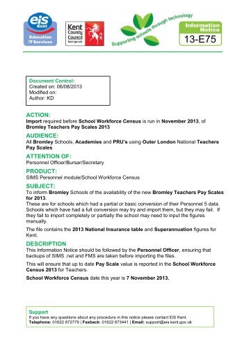 Bromley Teachers Pay Scales 2013 - EiS Kent