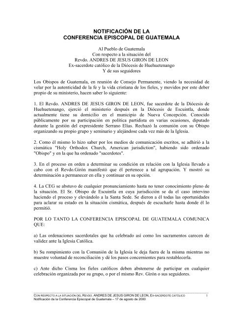17 de agosto de 2000 - Conferencia Episcopal de Guatemala
