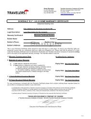 Sample New Home Warranty Certificate - Travelers Canada