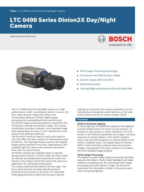 LTC 0498 Series Dinion2X Day/Night Camera - Bosch Security ...