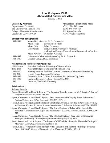 Lisa K. Jepsen, Ph.D. Abbreviated Curriculum Vitae - College of ...