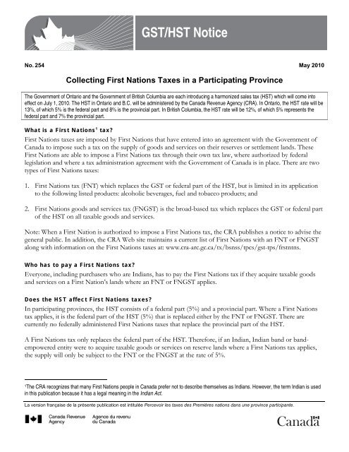 GST/HST Notice - Union of British Columbia Indian Chiefs