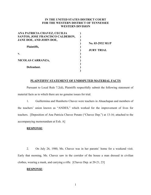 Plaintiffs' Statement of Undisputed Material Facts - Center for Justice ...