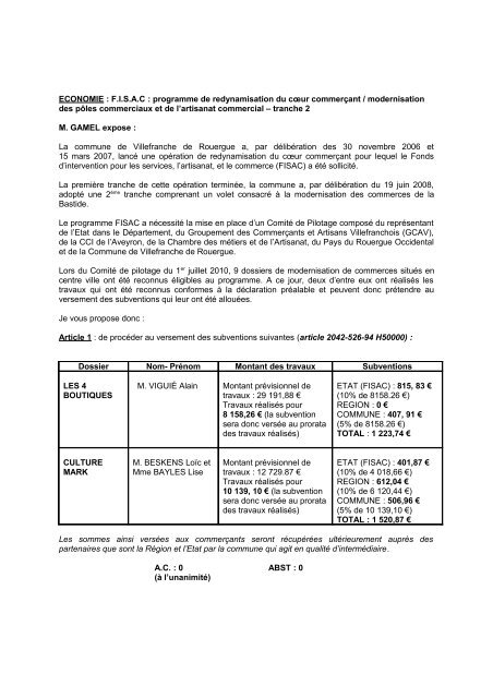 conseil municipal du 26 janvier 2011 - Villefranche-de-Rouergue