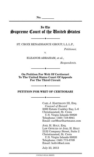 Petition for a Writ of Certiorari - Federal Litigation