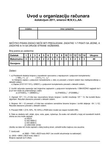 Uvod u organizaciju raÄunara - Ncd.matf.bg.ac.rs