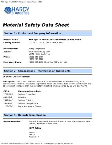 XLD Agar - CRITERION Dehydrated Culture ... - Weber Scientific