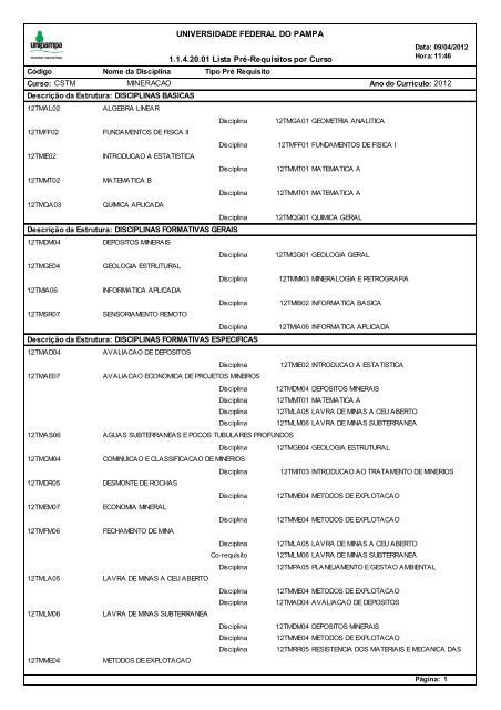 Lista de prÃ©-requisitos - UNIPAMPA Cursos