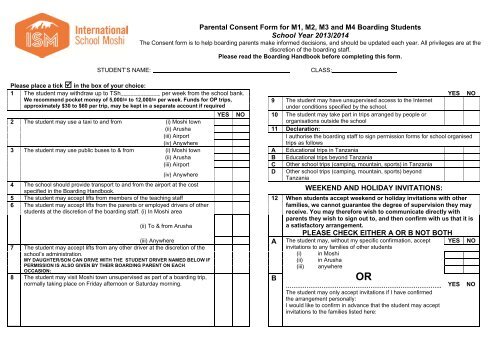 Parental onsent Form (M1-M4) - International School Moshi