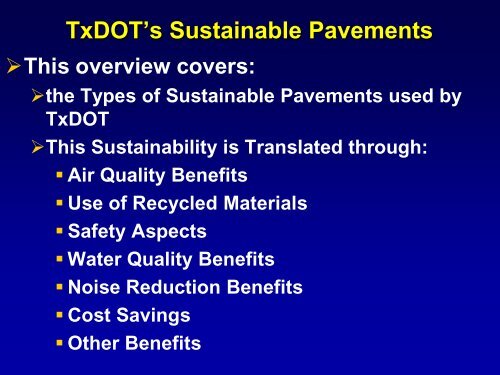 TxDOT's Sustainable Pavements: Low Carbon Materials/Alternative ...