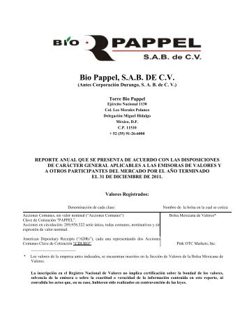 Bio Pappel, S.A.B. DE C.V. - Bolsa Mexicana de Valores