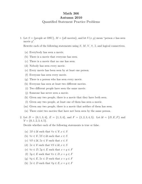 Practice problems on quantified statements