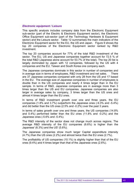 EU Industrial R&D Investment Scoreboards 2011