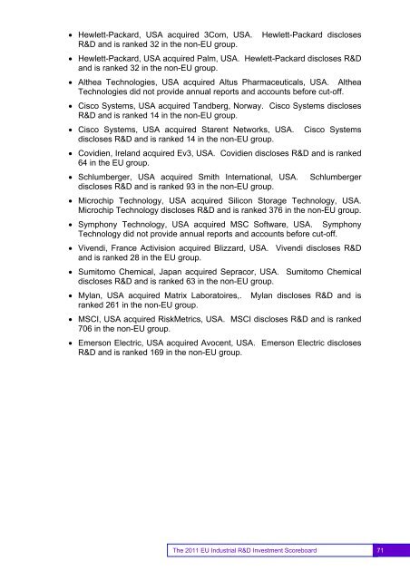 EU Industrial R&D Investment Scoreboards 2011