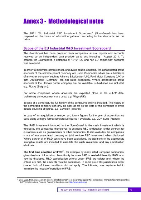 EU Industrial R&D Investment Scoreboards 2011