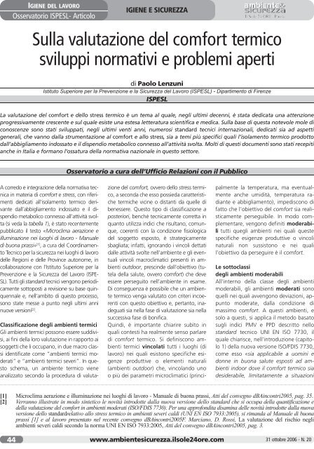 Sulla valutazione del comfort termico sviluppi normativi e ... - Ispesl