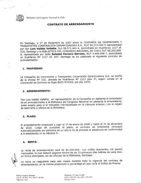 CONTRATO DE ARRENDAMIENTO - Biblioteca del Congreso ...