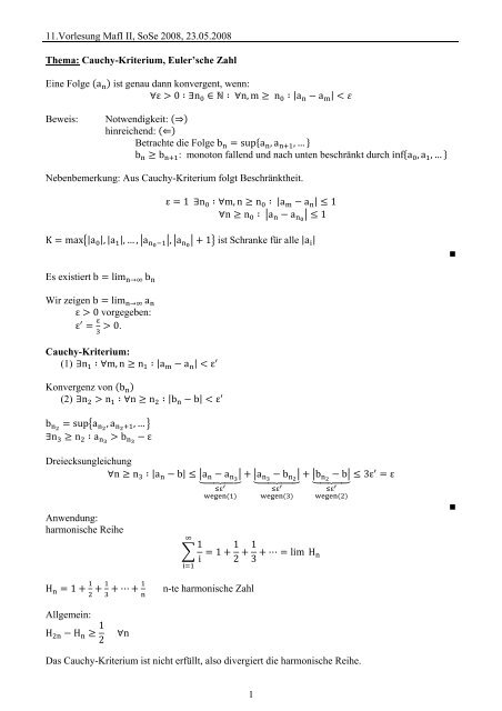 Cauchy-Kriterium, Euler'sche Zahl - auf Matthias-Draeger.info