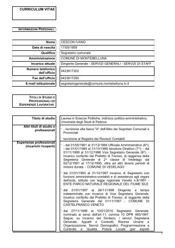 Segretario Generale - Dr. Cescon Ivano - Curriculum Vitae