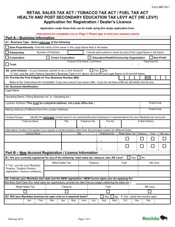 Manitoba Retail Sales Tax Registration - Government of Manitoba
