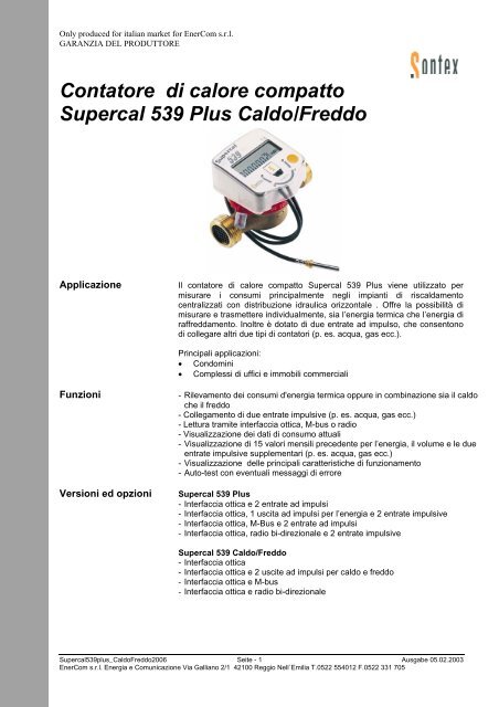 Contatore di calore compatto Supercal 539 Plus Caldo/Freddo