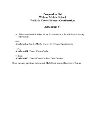 Proposal to Bid Waldon Middle School Walk-In Cooler/Freezer ...