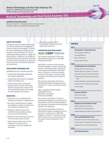 Medical Terminology and Oral Facial Anatomy 101 - American ...