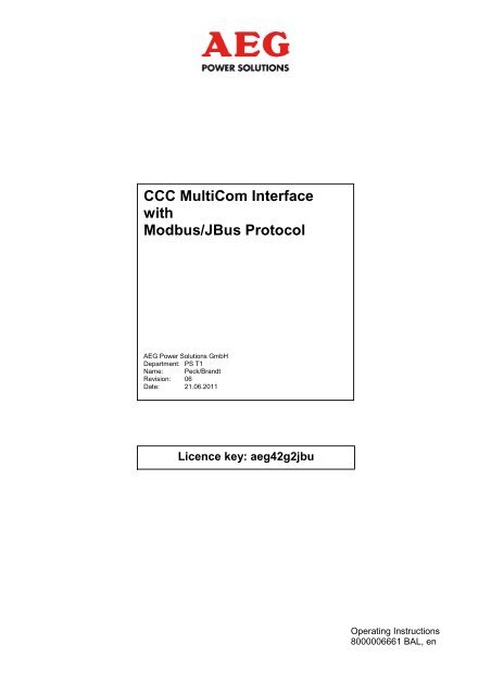 CCC MultiCom Interface with Modbus/JBus Protocol