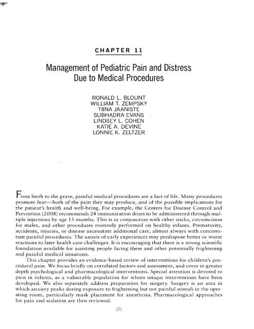 Management of Pediatric Pain and Distress Due to Medical ...