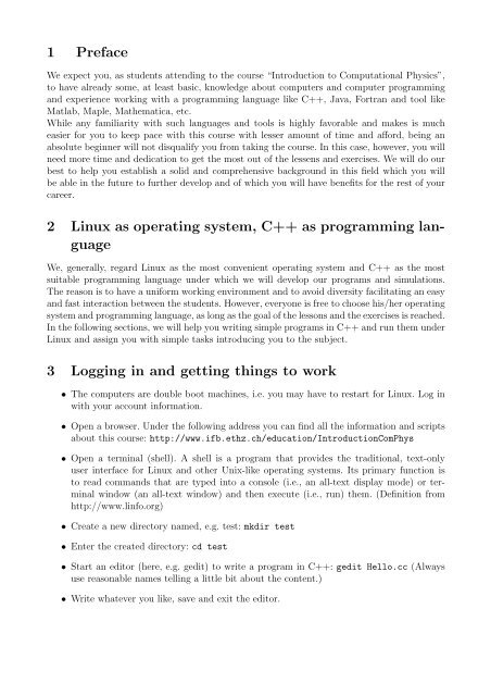 1 Preface 2 Linux as operating system, C++ as programming lan ...