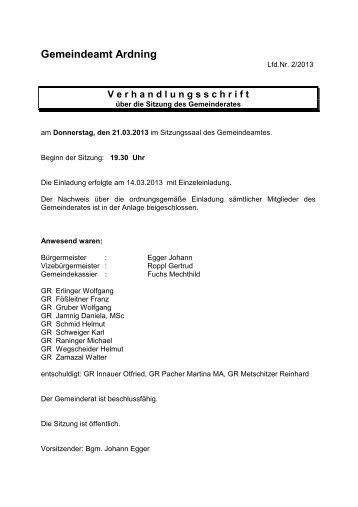 Sitzungsprotokoll vom 21.03.2013 - Ardning