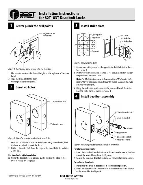 Installation Instructions For 82T 83T Deadbolt Locks Best Access 