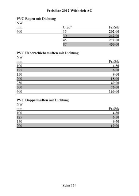 Preisliste 2012 WÃƒÂ¼thrich AG Seite 1 Portland-Zement CEM I 42.5 N ...