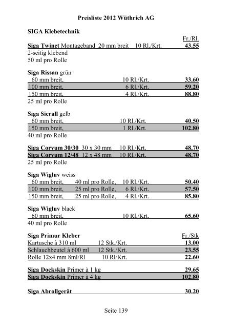 Preisliste 2012 WÃƒÂ¼thrich AG Seite 1 Portland-Zement CEM I 42.5 N ...