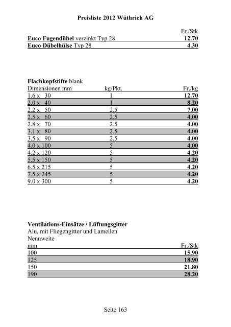 Preisliste 2012 WÃƒÂ¼thrich AG Seite 1 Portland-Zement CEM I 42.5 N ...