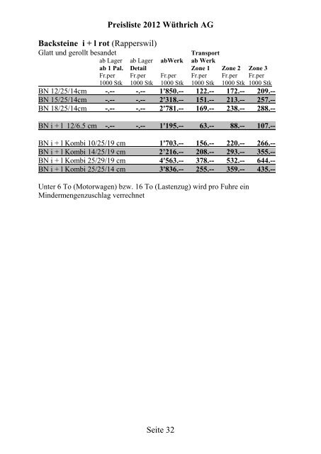 Preisliste 2012 WÃƒÂ¼thrich AG Seite 1 Portland-Zement CEM I 42.5 N ...