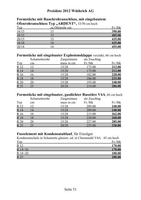 Preisliste 2012 WÃƒÂ¼thrich AG Seite 1 Portland-Zement CEM I 42.5 N ...