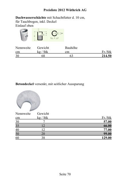 Preisliste 2012 WÃƒÂ¼thrich AG Seite 1 Portland-Zement CEM I 42.5 N ...