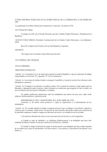 23 DE ENERO DE 1998. Ley publicada en el Diario Oficial de la Fe