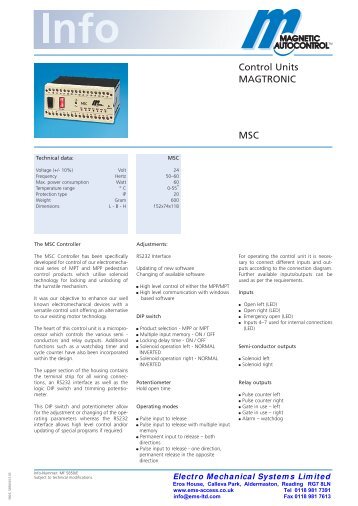 Control Units MAGTRONIC MSC - Electro Mechanical Systems Ltd.