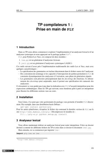 TP compilateurs 1 : Prise en main de PLY - Matthieu Amiguet