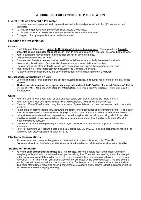 Guidelines for oral presentations - ICP 2010