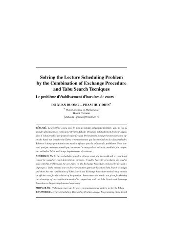 Solving the Lecture Scheduling Problem by the Combination of ...