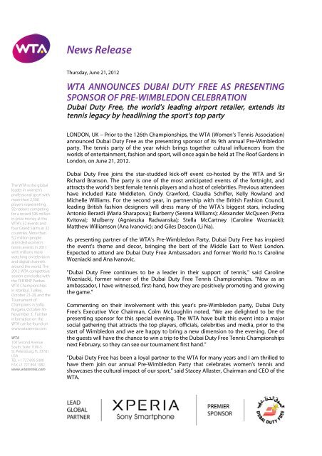 Dubai Duty Free To Be Presenting Sponsor Of Pre-Wimbledon Party