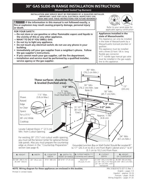 30" gas slide-in range installation instructions - AJ Madison