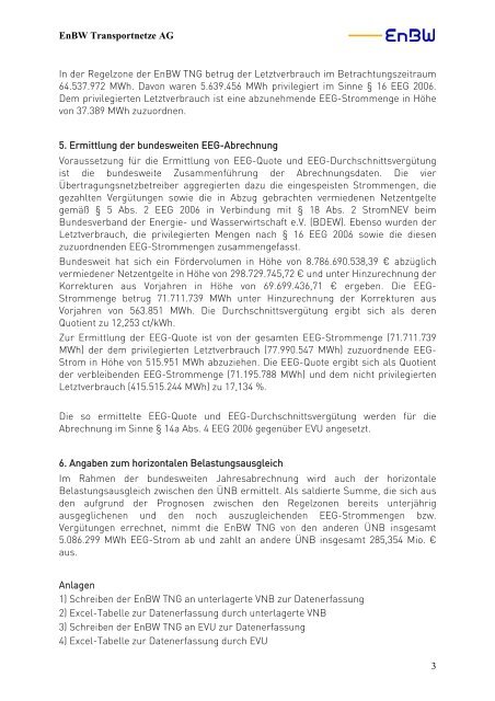 Bericht nach § 15 Abs. 2 EEG (ÜNB) der EnBW Transportnetze AG