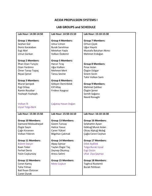 AE334 PROPULSION SYSTEMS I LAB GROUPS and SCHEDULE